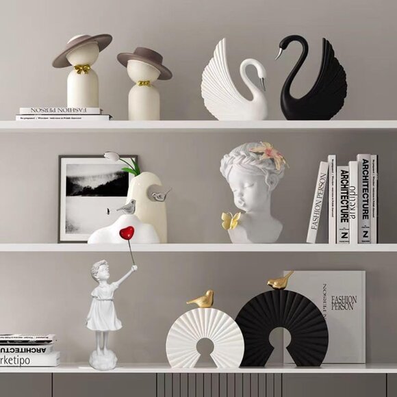 Matte Finish Antique Style Love Balloon Girl-white Decorative Statue for Home - Picture 2 of 6